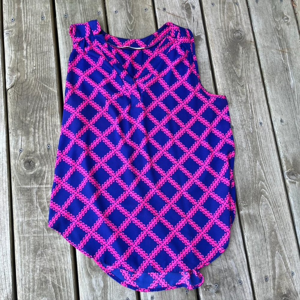 41 Hawthorn Blouse Blue Pink Top Large